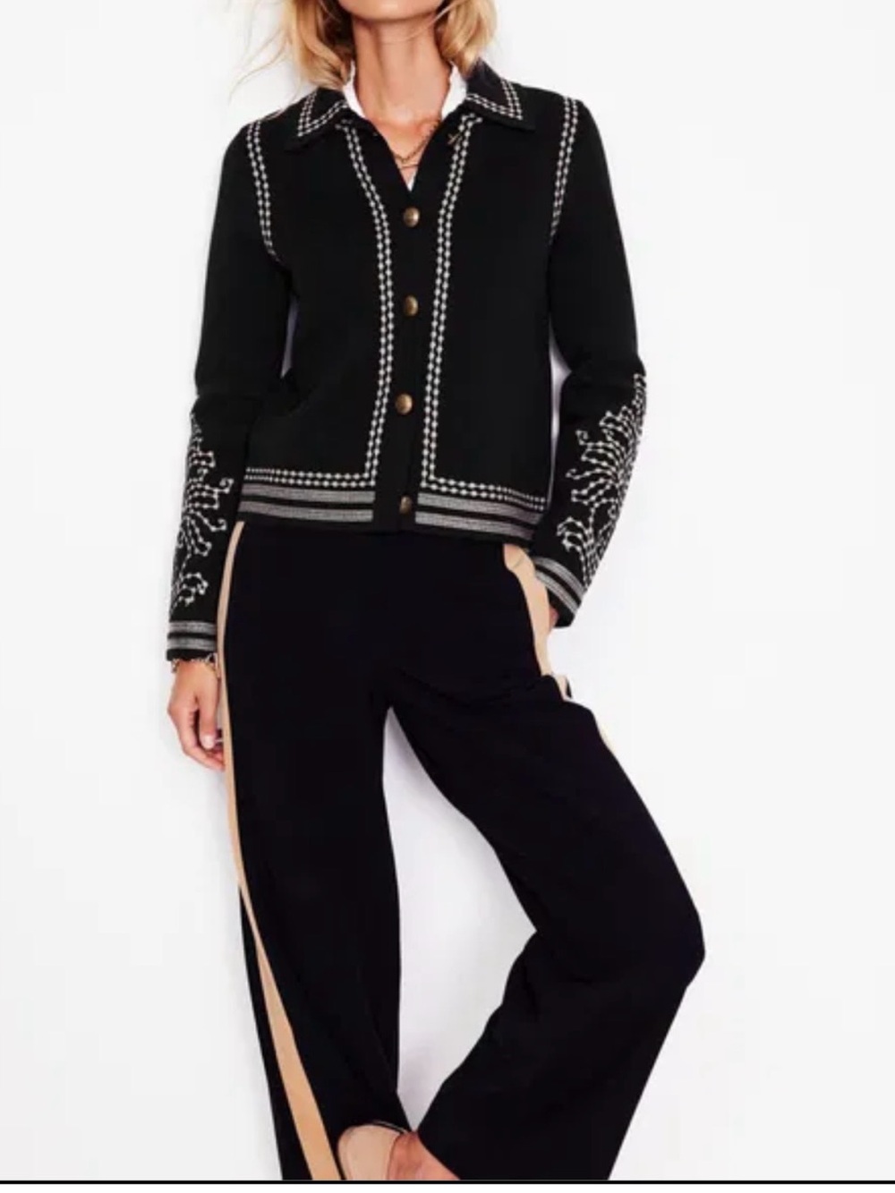 BODEN Collared Knitted Jacket - size 12R - Stunning Details!